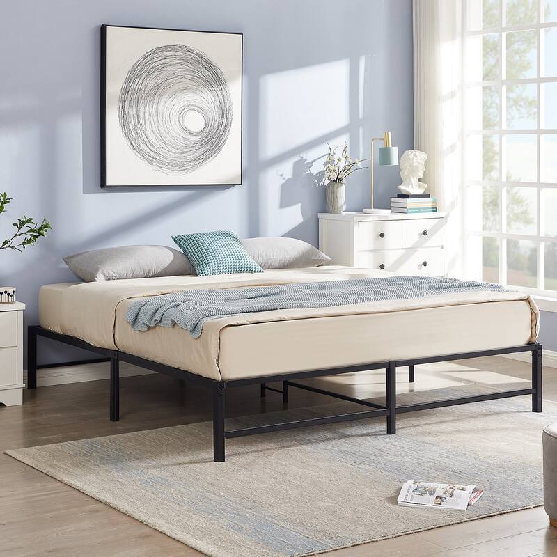 VECELO 14/16/18 inch Metal Platform Bed Frames Steel Slat,Mattress Foundation with Steel Slat Support/No Box Spring Needed
