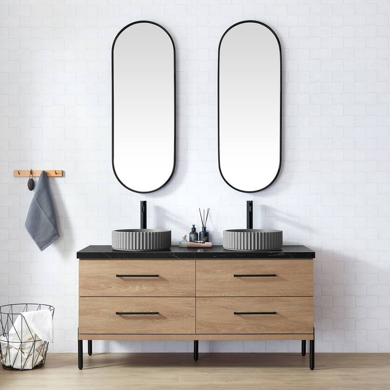 Trento Bath Vanity, Sintered Stone Top with Concrete Sink without Mirror