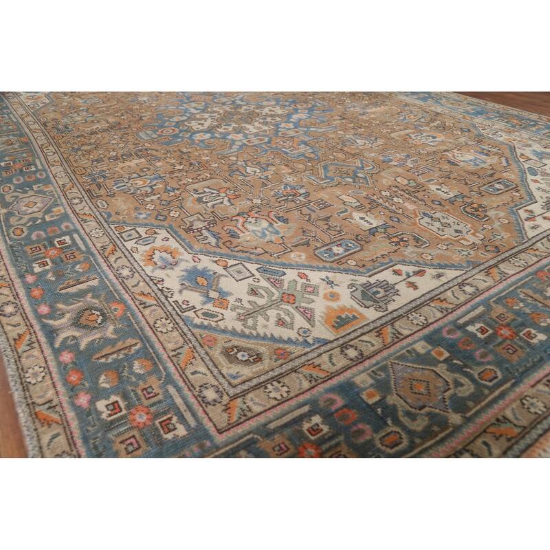 Brown Tabriz Persian Area Rug Hand-Knotted Geometric Wool Carpet - 6'5"x 9'8"