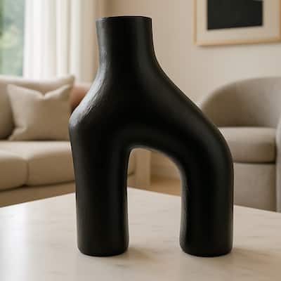 10 Inch Tall Decorative Handmade Aluminum Contemporary Flower Vase in Black