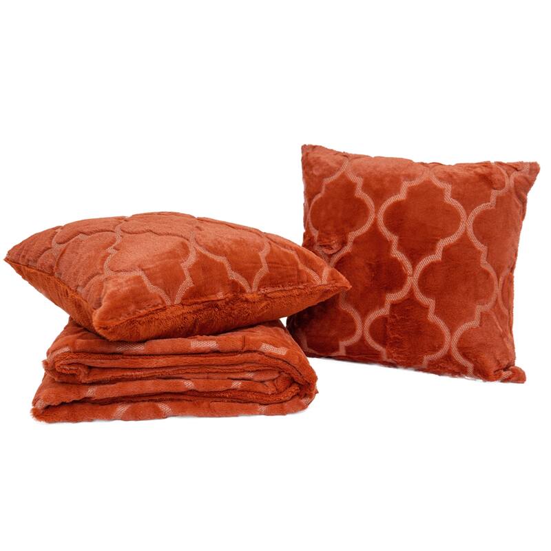 Ogee Tatami Fauxfur Throw Blanket with 2 Pillow Shells