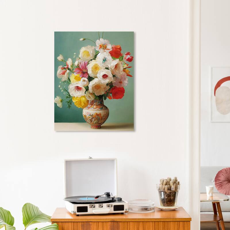 Wynwood Studio Canvas Floral and Botanical Delicate Spring Flowers Green and Cream White Traditional Wall Art Canvas Print - 24 x 20