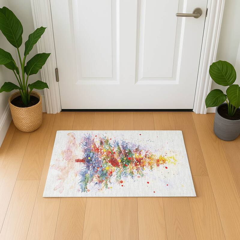 Premium Washable Super Soft Christmas Tree Mayfield Rug - Ivory - 1'8" x 2'6"