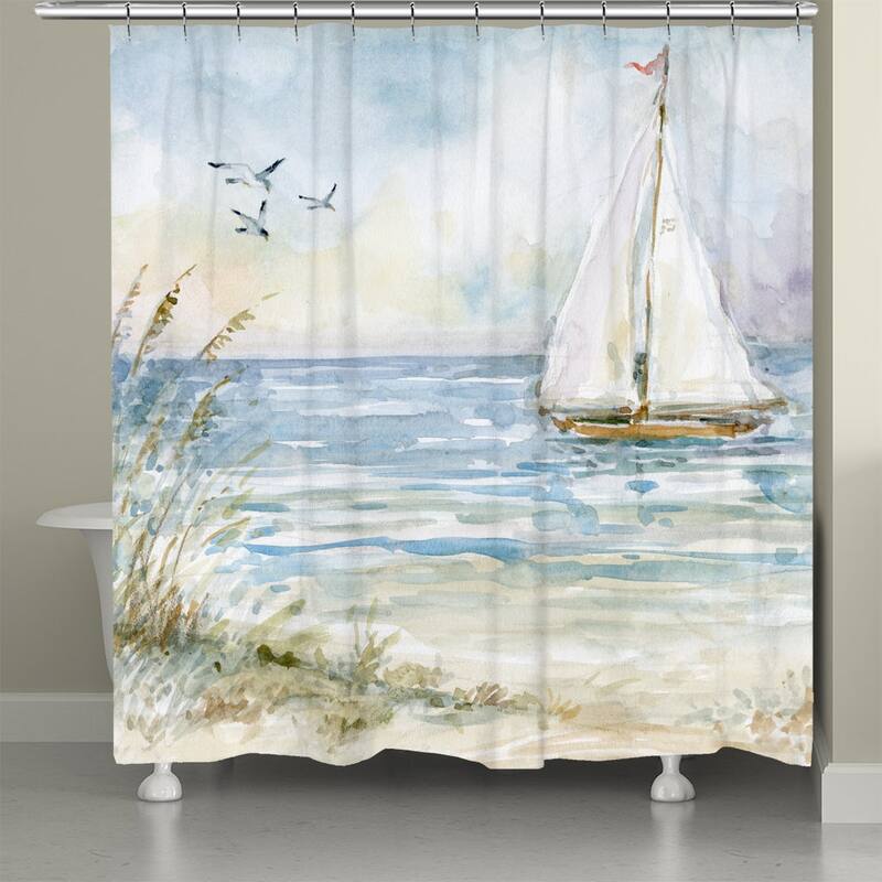 Laural Home Coastal Sanctuary Sailboat Shower Curtain 71x72