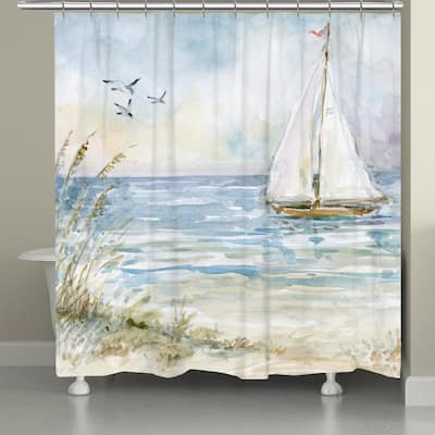 Laural Home Coastal Sanctuary Sailboat Shower Curtain 71x72
