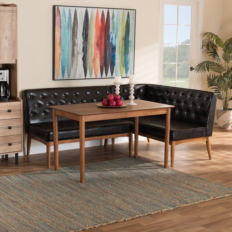 Riordan Mid-Century Upholstered and Walnut 3-PC Dining Nook Set
