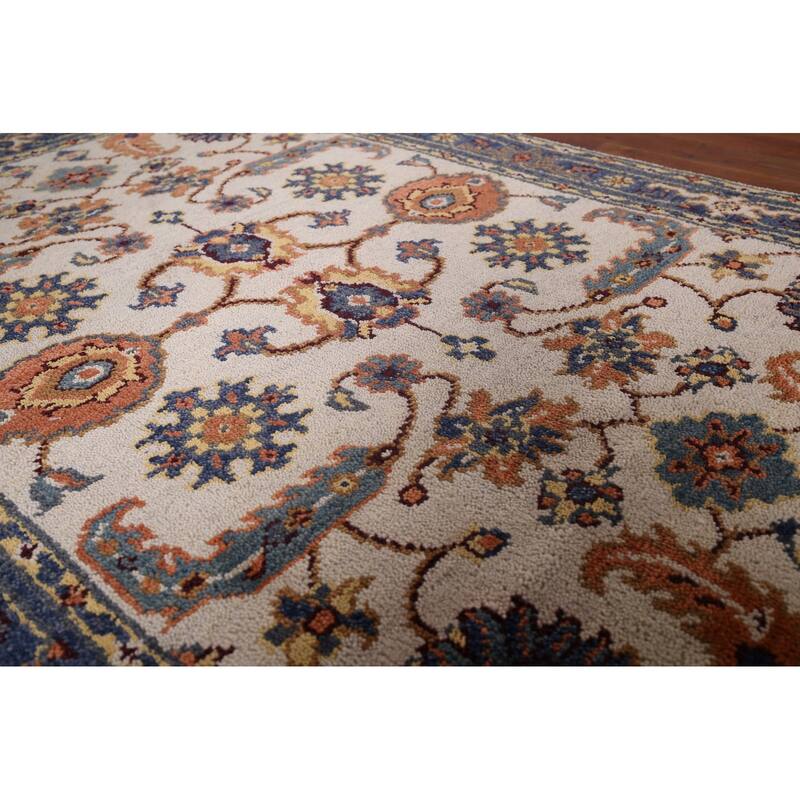Oushak Indian Area Rug Handmade Floral Beige Wool Carpet - 4'1"x 5'11"