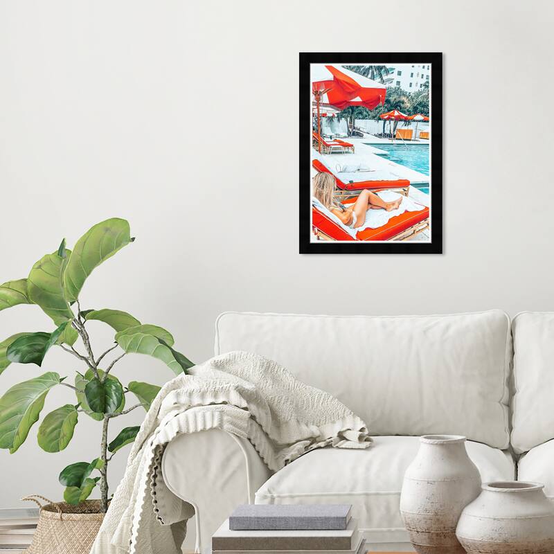 Wynwood Studio Prints Nautical and Coastal A Day at The Pool White and Nautical & Coastal Wall Art Canvas Print - Black