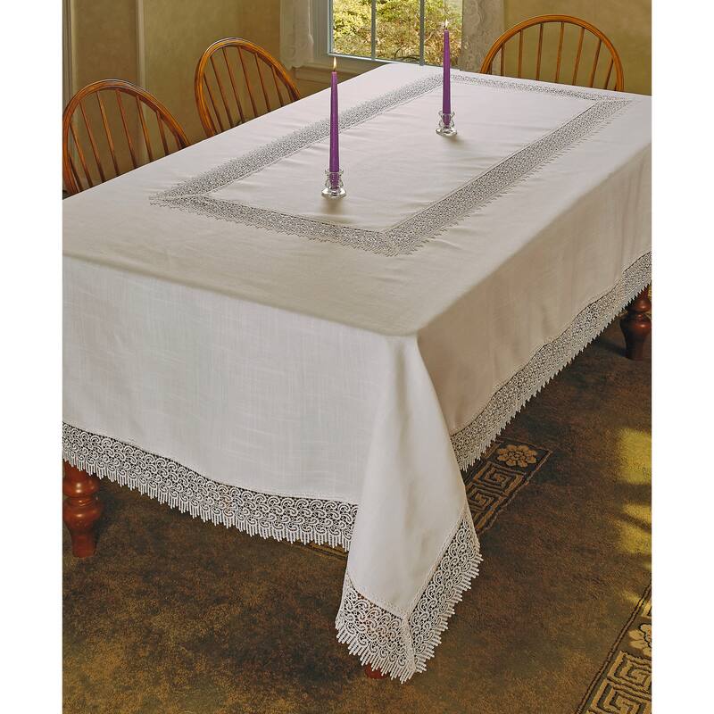 Violet Linen Treasure Macrame Lace - Linen Look - Pattern Tablecloth