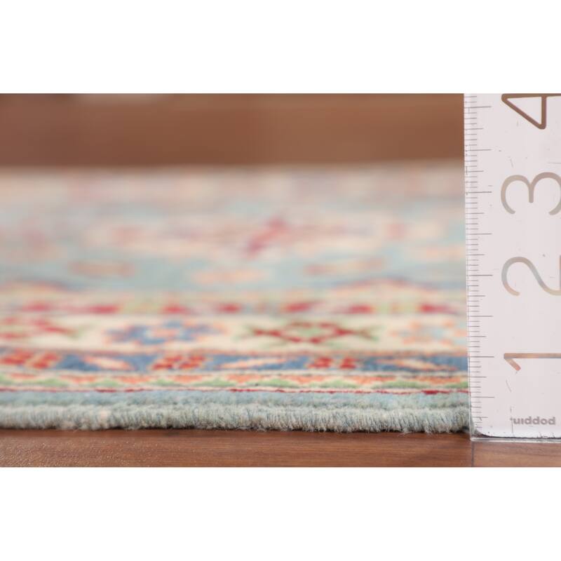 Light Blue Kazak Oriental Foyer Rug Handmade Geometric Wool Carpet - 2'8" x 4'0"