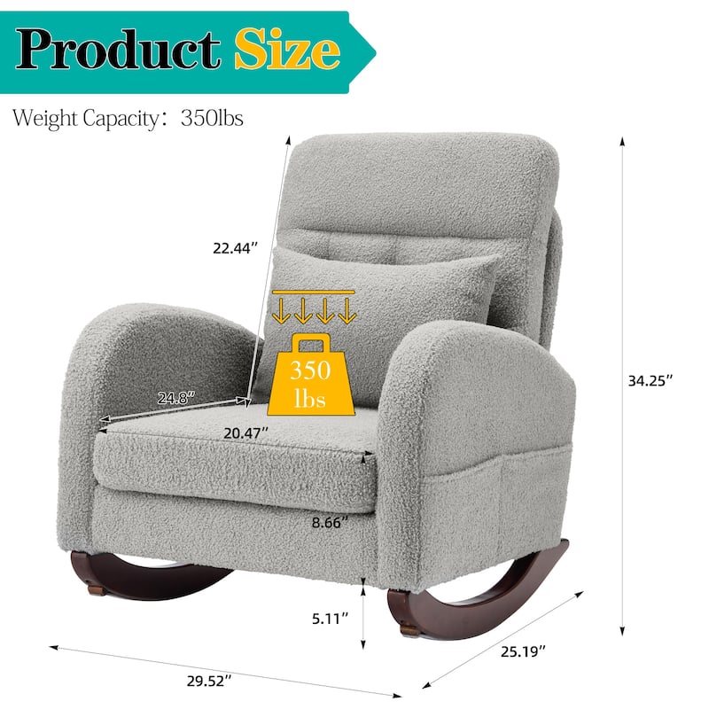 EROMMY Rocking Chair Indoor, Glider Chair with Pillow and Blanket, Living Room, Bedroom & Baby Room, Pink/ Beige/Gray