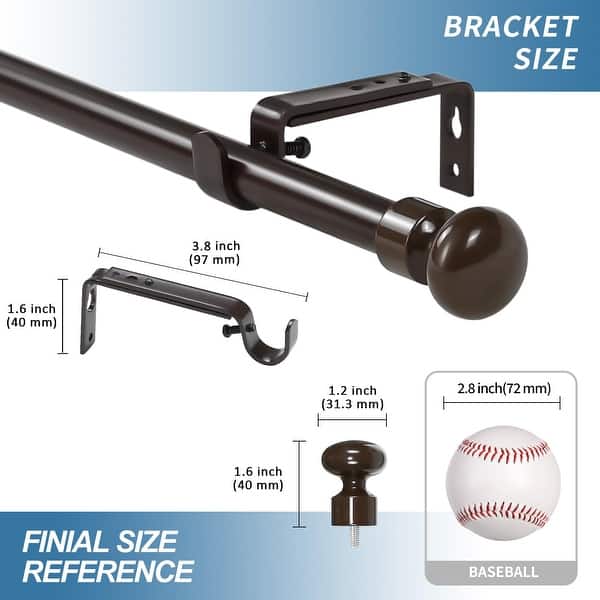 dimension image slide 0 of 5, Adjustable Oval Finial Curtain Drapery Rod Set 5/8-inch