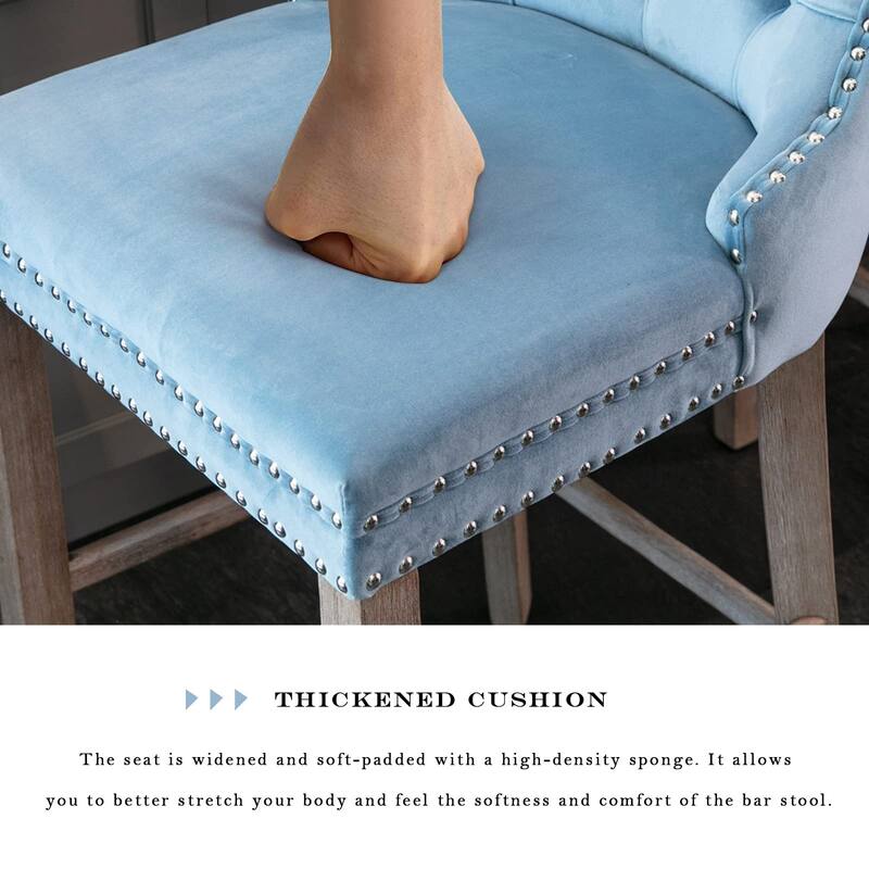 Contemporary Tufted Velvet Upholstered Counter Bar Stools Set of 2