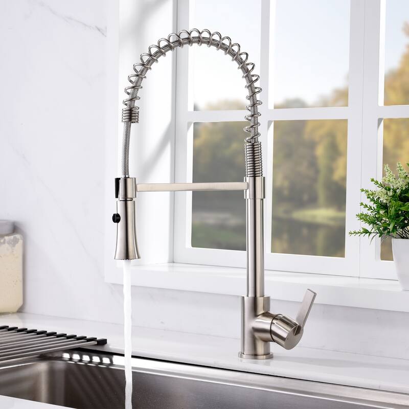 Luxier KTS13 Single Handle Pull Down Sprayer Kitchen Faucet - Brushed Nickel