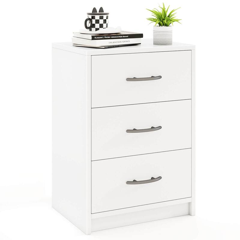 Costway 1/2 PCS 3-Drawer Nightstand Modern Bedside Table with Storage