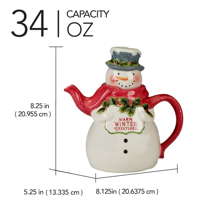 Certified International Snowman Greetings 3-D Teapot - 8.25" x 5.25" x 8.125"