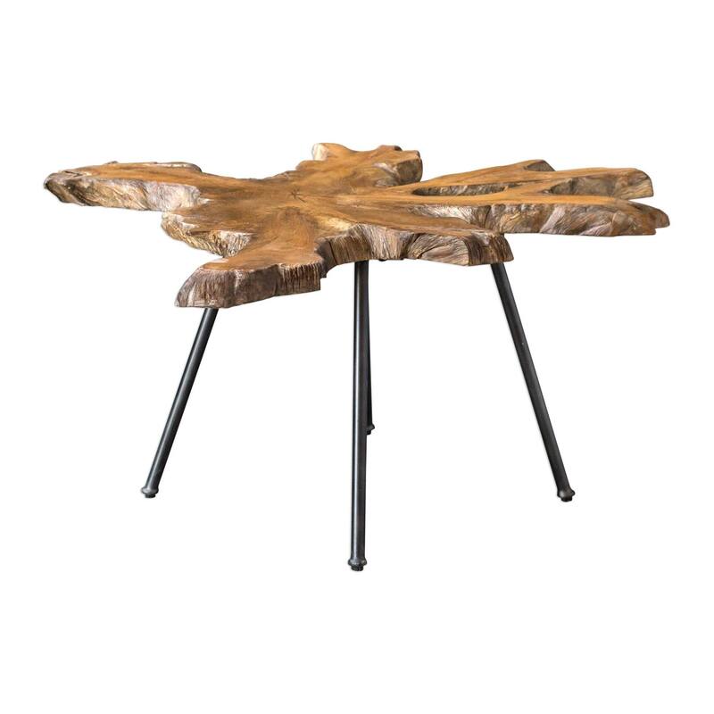 Uttermost Kravitz 28" Wide Wood Top Iron Side Table - Natural Teak