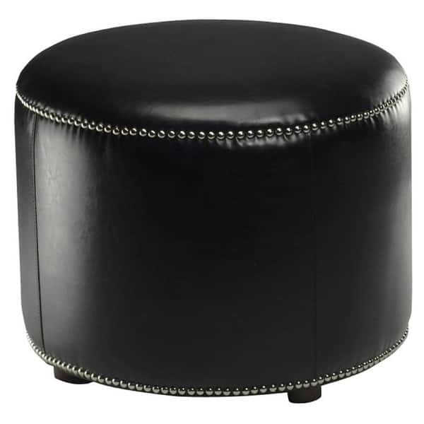 SAFAVIEH Florentine Storage Black Bicast Leather Round Ottoman - Bed Bath & Beyond - 4702843
