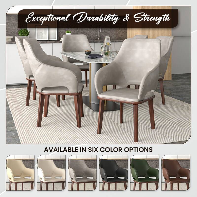 LeisureMod Vivara Leather Upholstered Dining Chair with Padded Seat - Mid-Century Arm Chair for Home Office Bar & Kitchen