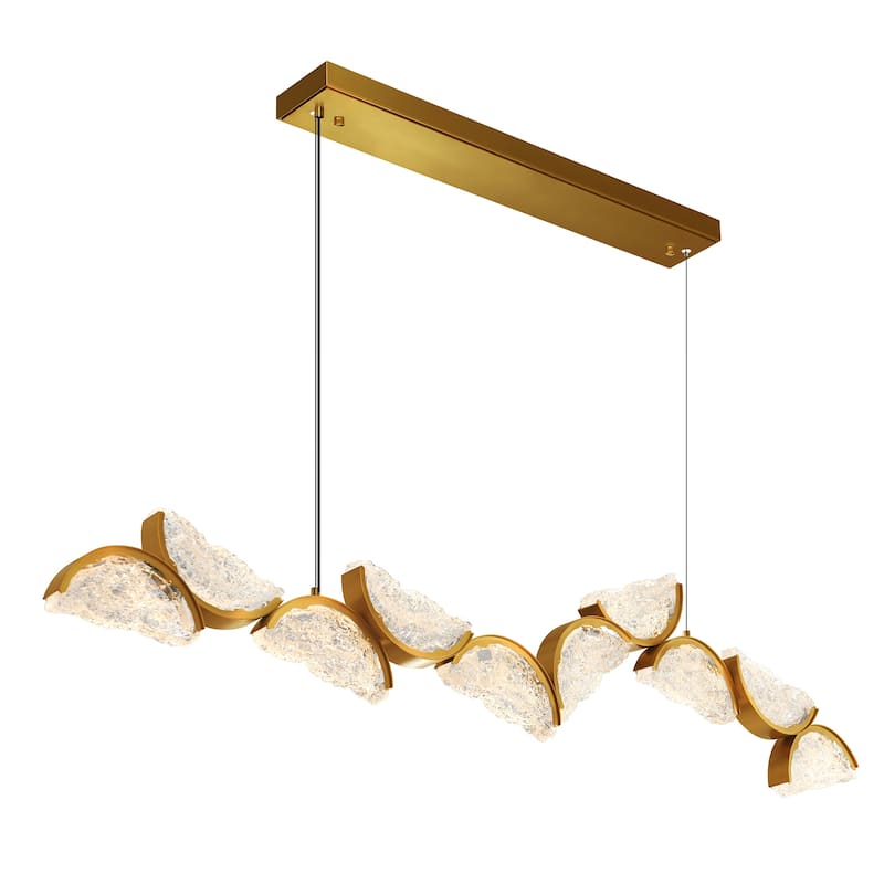 Moon Integrated LED 70in Brass Chandelier with Handcrafted Glass