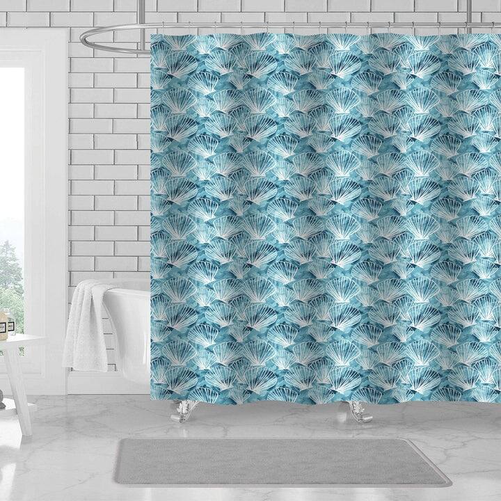 Deniz 13 Piece Seashell Printed Canvas Shower Curtain with Hooks, Blue-Teal, 70x72 Inches - Teal
