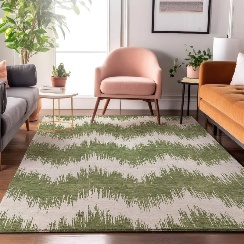 Premium Washable Super Soft Farmhouse Chevron Mayfield Rug - Green - 2'6" x 3'10"