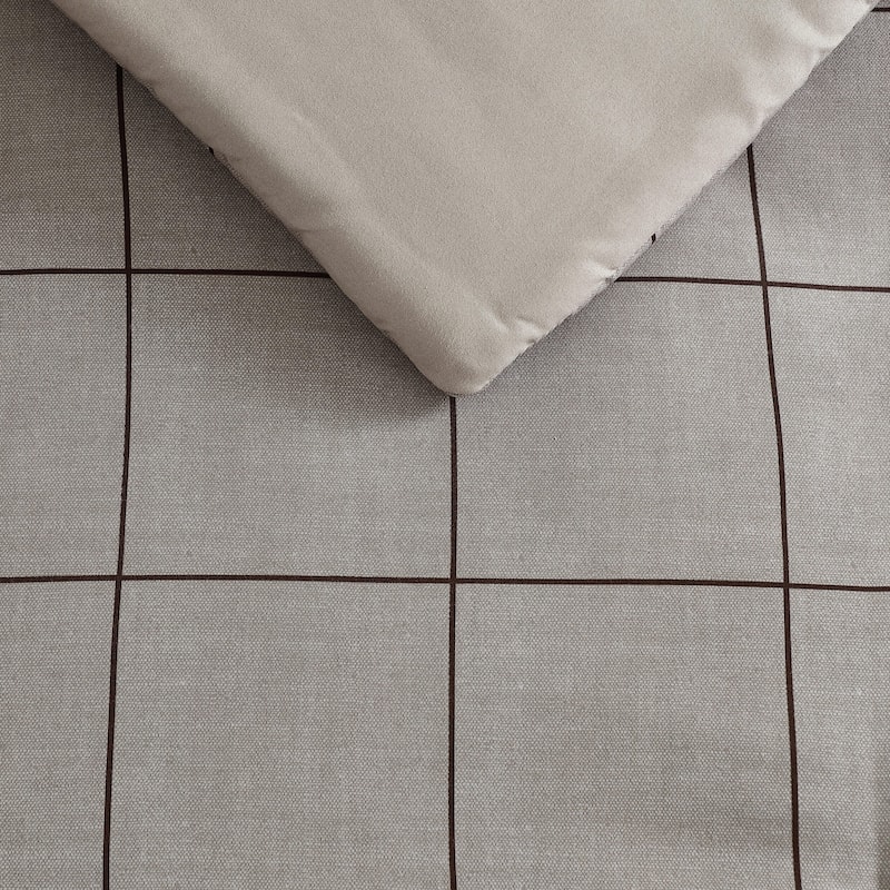Kenneth Cole Reaction Holden Grid Cotton Brown Reversible Bonus Comforter Set