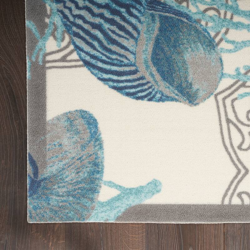 Waverly Sun & Shade Shore Thing Tropical Sea Shell Floral Indoor Outdoor Area Rug