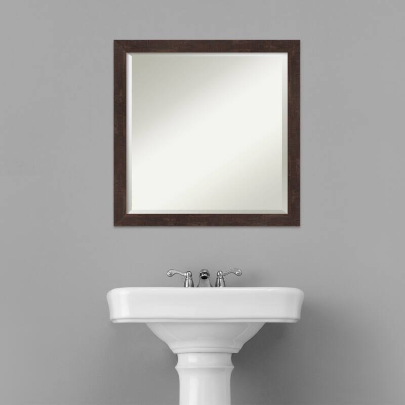 Beveled Wood Bathroom Wall Mirror - Fresco Dark Walnut Frame