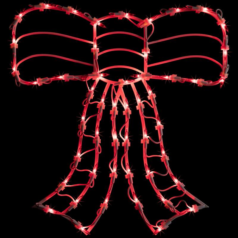 Lighted Bow Christmas Window Silhouette Decoration - 14" - Red