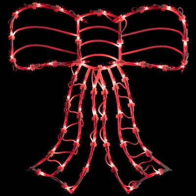 Lighted Bow Christmas Window Silhouette Decoration - 14" - Red