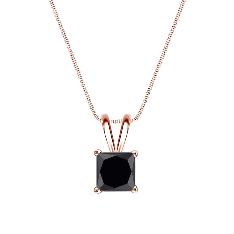 Auriya 1/2ctw Princess-cut Solitaire Black Diamond Necklace 14k Gold - Rose