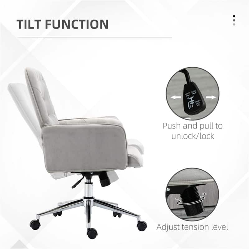 Velvet Office Chair with Adjustable Height Swivel Wheels - 26" W x 27.25" D x 35.25"-38.25" H