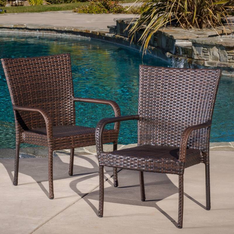 Benhill Outdoor Contemporary Wicker Stacking Chairs (Set of 2) by Christopher Knight Home - Multi Brown