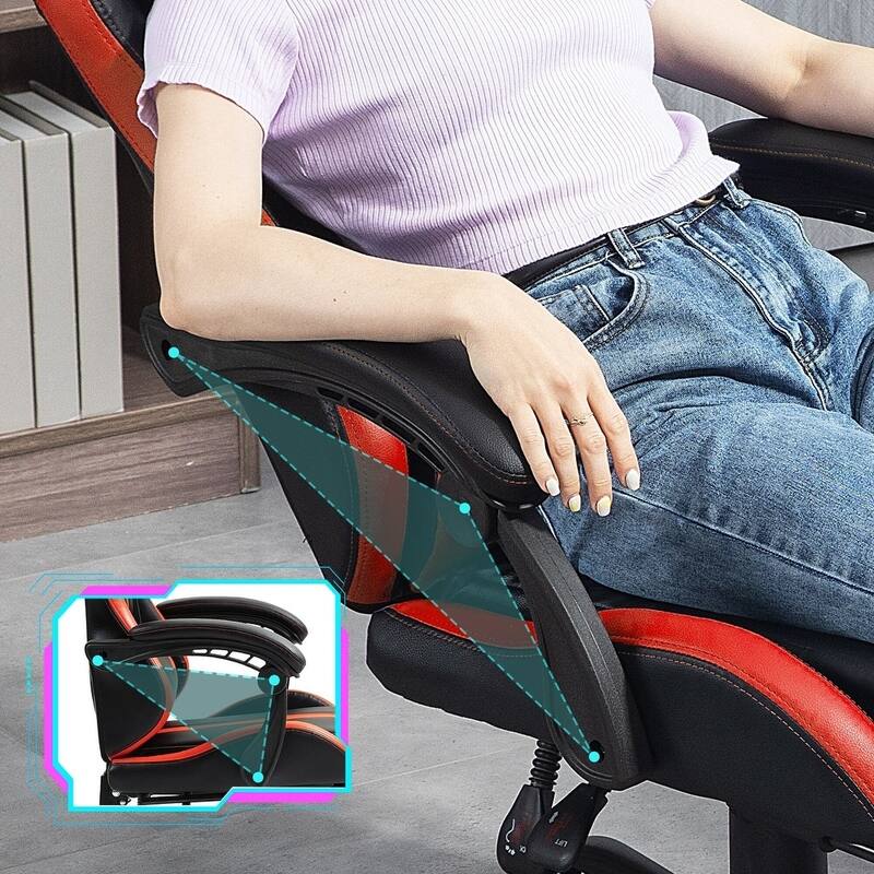EROMMY RGB LED Gaming Chair with Thickened Massage Lumbar Pillow & Upgraded Footrest, Reclining Ergonomic Chair