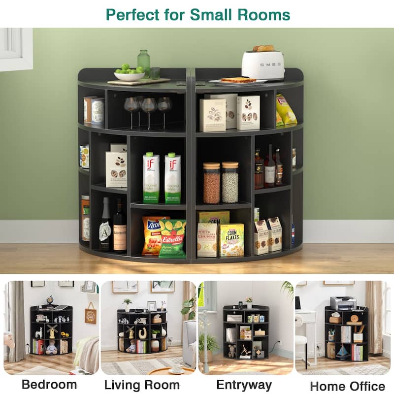 VECELO 4-Tier Adjustable Corner Bookshelf with Charging Station 3 AC Outlets & 2 USB Ports Waterproof Eco-Friendly Design