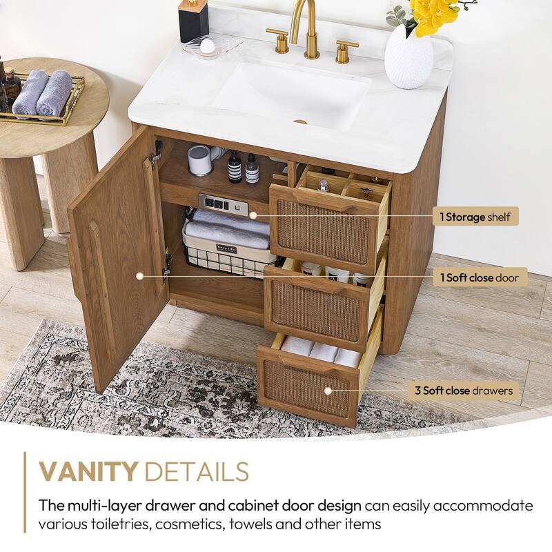 Busan Bath Vanity with White Quartz Stone Top without Mirror