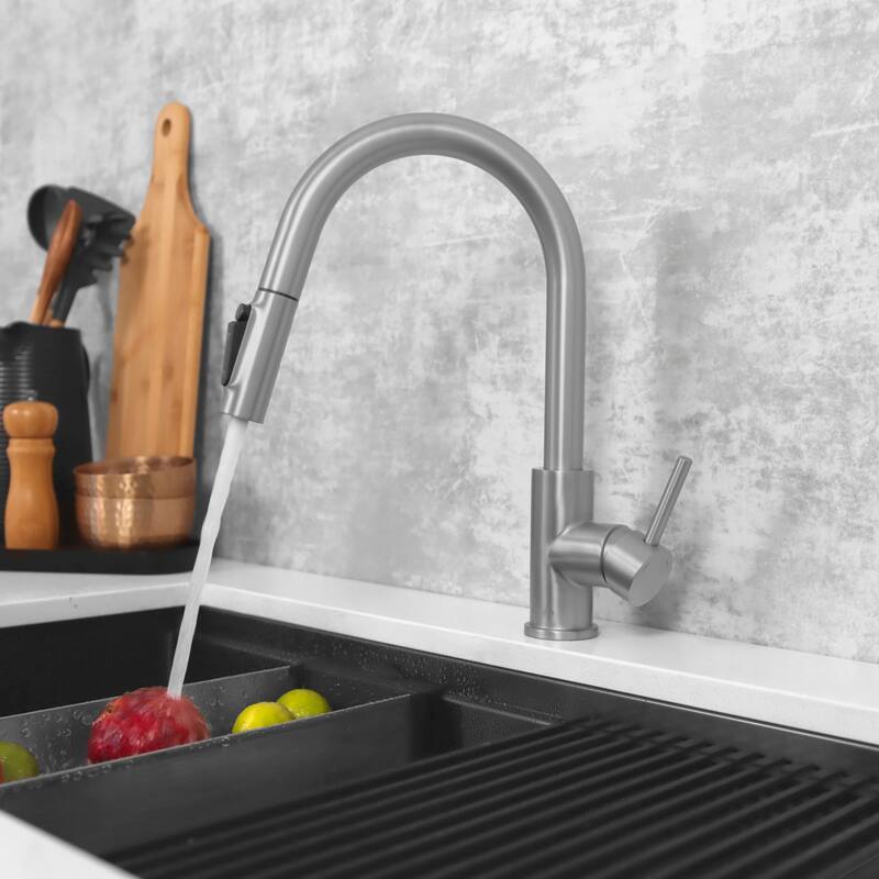 Modena Single Handle Brushed Gold Pull Down Kitchen Faucet with Reversible Osmosis - Chrome/Clear