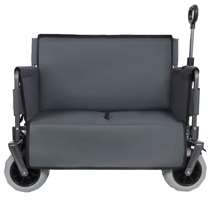 3-in-1 Folding Wagon with Bench Seat - 500lbs Capacity, 9"x4" Beach Tires for Camping & Beach