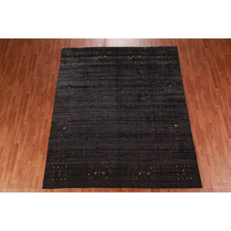 Tribal Gabbeh Indian Area Rug Handmade Black Wool Carpet - 7'10" x 9'4"