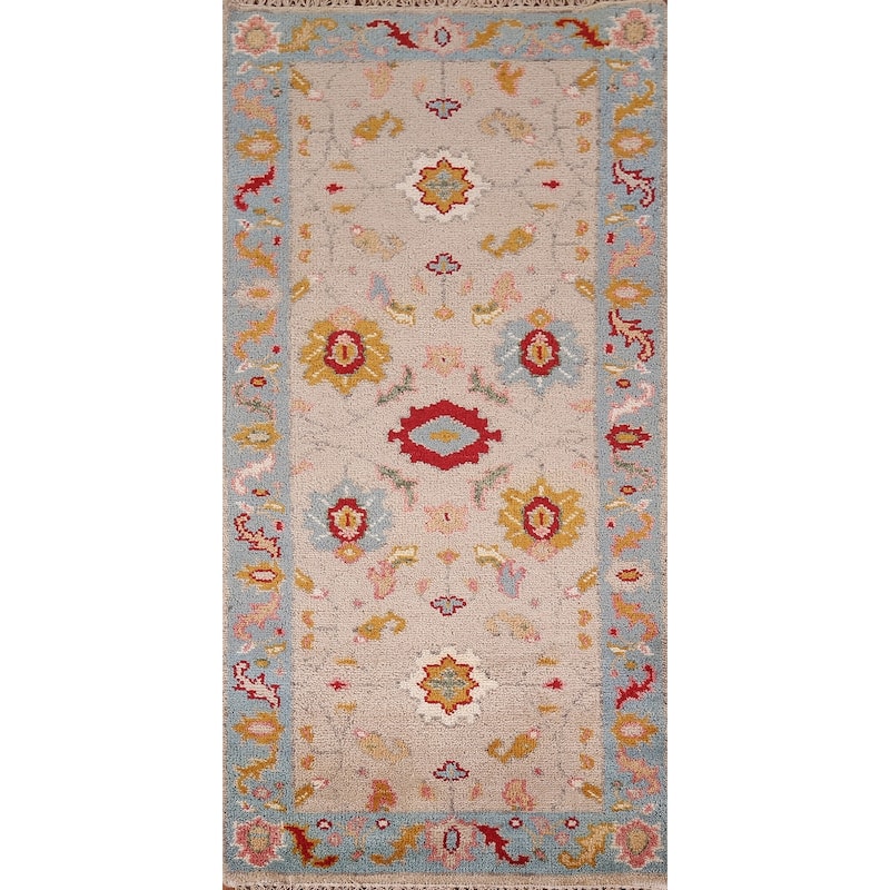 Floral Oushak Oriental Foyer Rug Hand-Knotted Wool Carpet - 2'6"x 5'10"