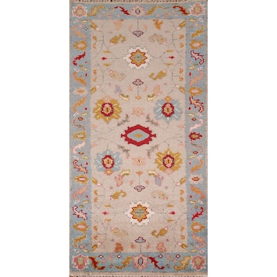 Floral Oushak Oriental Foyer Rug Hand-Knotted Wool Carpet - 2'6"x 5'10"