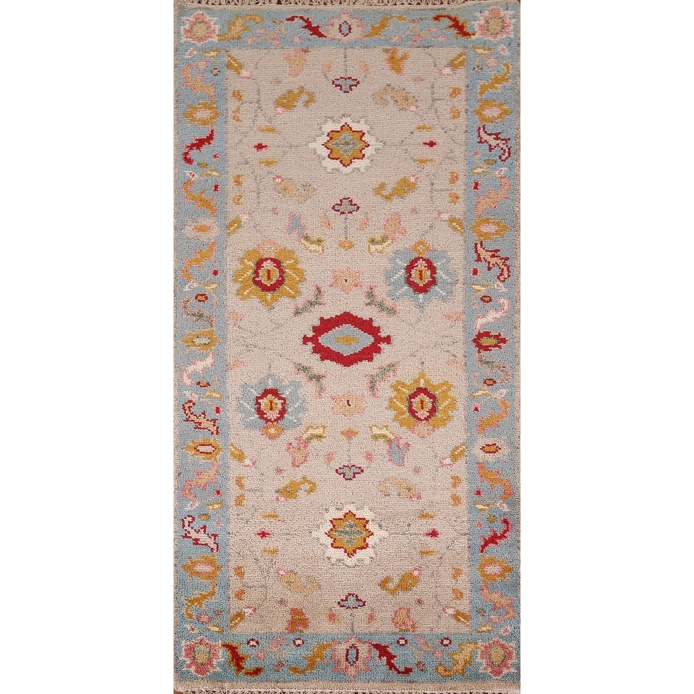 Floral Oushak Oriental Foyer Rug Hand-Knotted Wool Carpet - 2'6"x 5'10"