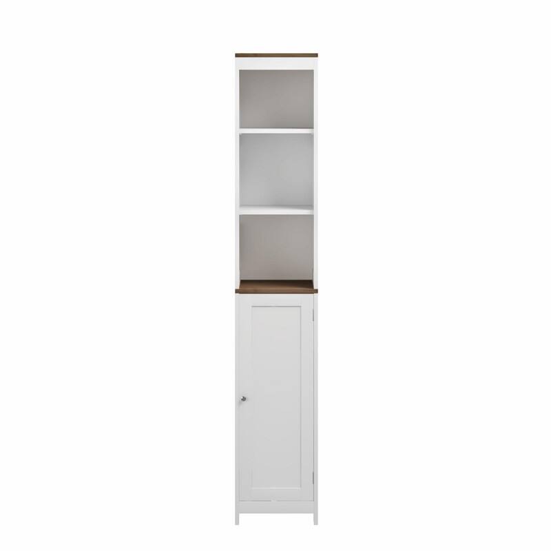 Tall Bathroom Storage Cabinet with Reversible Door, Freestanding Narrow Linen Tower with Open Shelves and Enclosed Cabinet