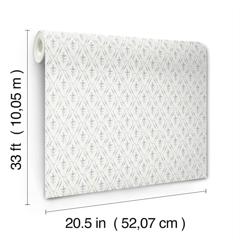 Chris Loves Julia x A-Street Prints Tillie Blue Diamond Floral Wallpaper