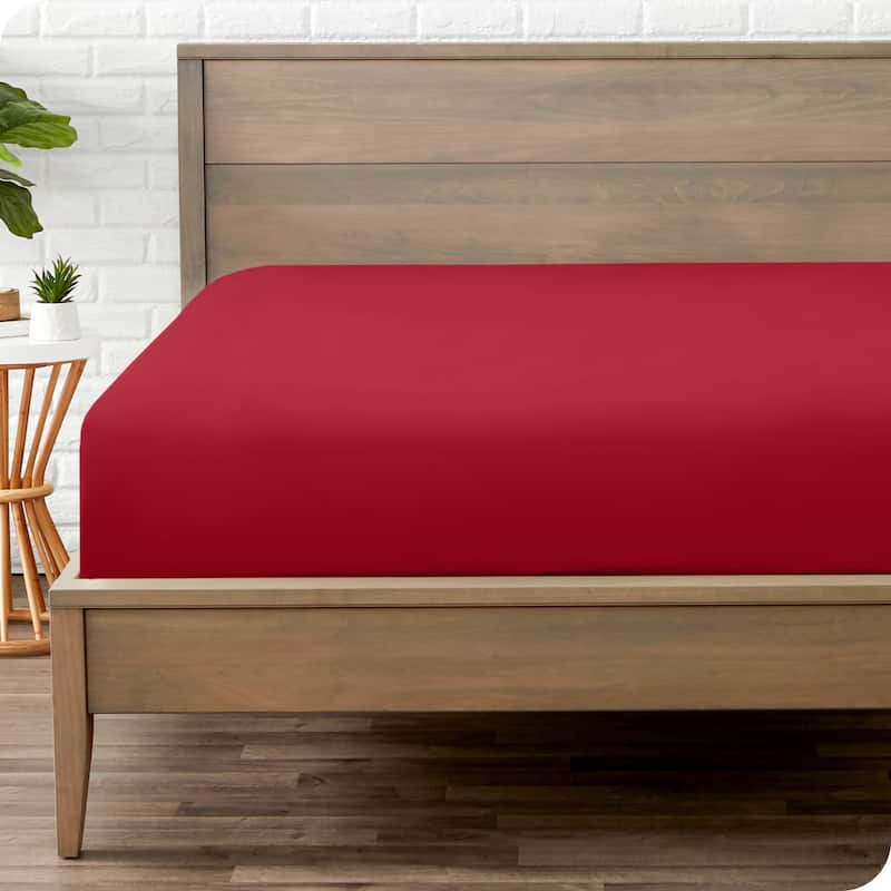 Bare Home Double Brushed Deep Pocket Fitted Sheet - Twin XL - Red
