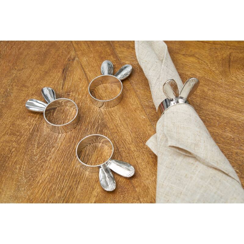 Easter Silver Bunny Rabbit Ears Napkin Ring Set of 4