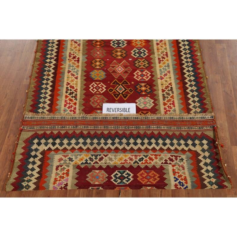 Red Kilim Qashqai Persian Vintage Area Rug Handmade Tribal Wool Carpet - 4'8"x 7'8"
