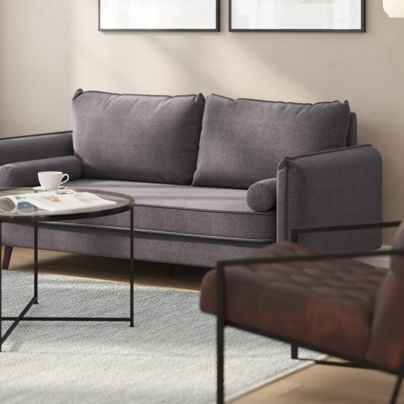 Compact Faux Linen Upholstered Sofa with Wooden Legs