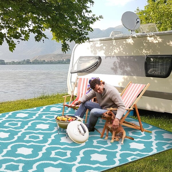 Waterproof Outdoor Rugs for Patio 6x9 ft, Morroccan Reversible